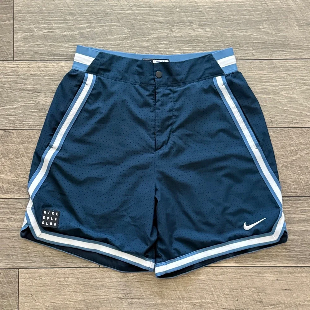 Nike Golf Club Dri-FIT Mesh Shorts Navy Blue Striped Loose Fit Basketball Mens S